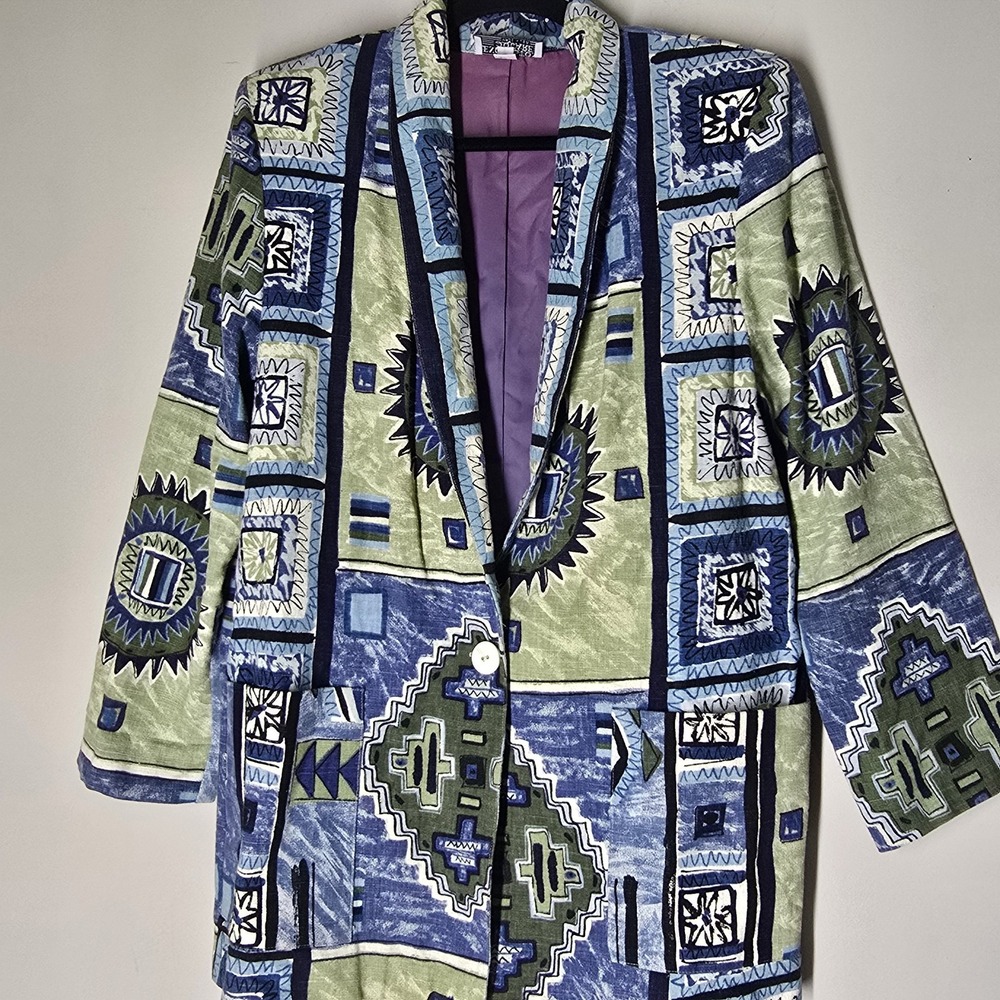 Kensington Square Vtg 90s Art to‎ Wear Multicolor Statement Jacket Womens M